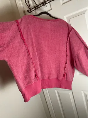 American Eagle Pink Fleece Sweatshirt Seriously Huggable Oversized Crewneck thumbnail 7