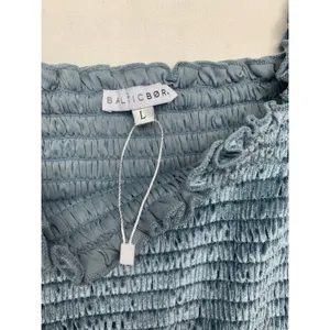 Baltic Born size large mini new velvet Smocked Square-Neck Dress Steel Blue thumbnail 3