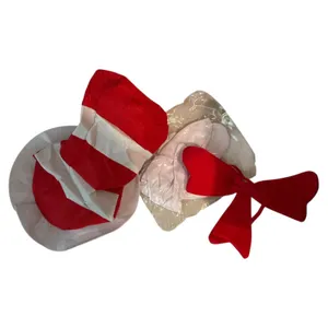 Cat In The Hat Costume Accessory Set Red White Adult Size Hat Gloves Bow tie thumbnail 3
