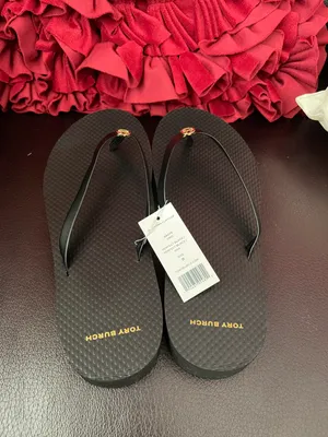 women’s platform flip flop in perfect black size 9 avail NWT, leather strap on top thumbnail 4