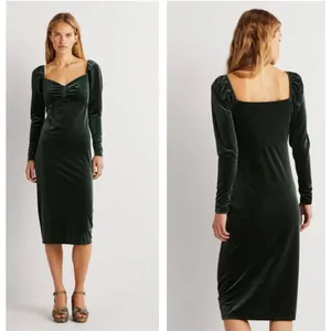 Boden Womens Forest Green Velvet Ruched Sweetheart Midi Dress Size 10 NEW‎ thumbnail 2