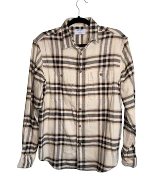 Old Navy Double Brushed Flannel Boyfriend Shirt Cream Black Plaid NWT thumbnail 1