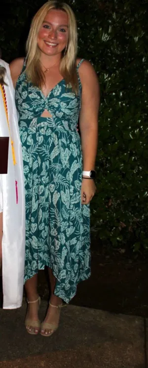 Angie White and Teal Dress thumbnail 1