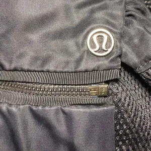 Lululemon Black Drawstring Backpack Gym Sack Lightweight Nylon Bag with Zip Pock thumbnail 5