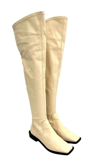 Schutz Guily Up Over The Knee Boots Eggshell Cream Leather‎ Square Toe Women 7.5 thumbnail 1