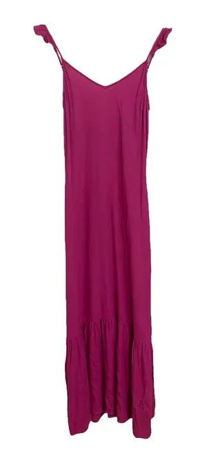 Line & Dot Hot Pink Maxi Dress‎ Ruffle Size Small thumbnail 1