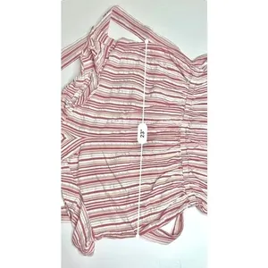 Loft Candy Stripe Romper LARGE Ruffled Sleeves Boat Neck Red Pink Tan thumbnail 6
