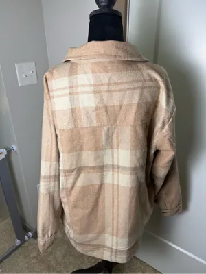 Cotton Rye Wool Blend Tan Brown Plaid Jacket Shacket Button Front Western L‎ Size L thumbnail 4