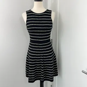 Alice + Olivia Small Black, White Monah Pinstripe Stretch Knit Sleeveless Dress thumbnail 2
