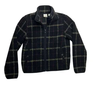 EP Pro Women Plaid Fleece Sherpa‎ Jacket Full Zip Black Red Tan Size S/P Golf thumbnail 1