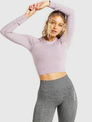 Gymshark Pink Heathered Adapt Marl Seamless Long Sleeve Fitted Crop Top Size Medium thumbnail 1