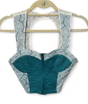 Pins & Needles Teal Turquoise & Ivory Cropped Top Bustier Sz S NWT Retail $39 thumbnail 1
