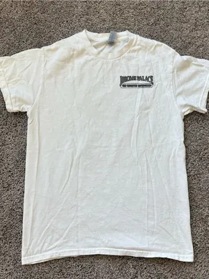 Gildan White Tee with Green and Blue Jerome Palace Haunted Hamburger Graphic thumbnail 2