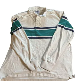 Old Navy Men's XL Long Sleeve Rugby Polo Shirt - Cream/Green Stripes - Heavyweight thumbnail 1