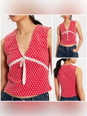 NWOT Free People Good Graces Top - red combo - XS thumbnail 2
