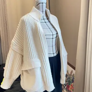 Cozy White Cream Zip-Up Oversized Cardigan Sweater thumbnail 3
