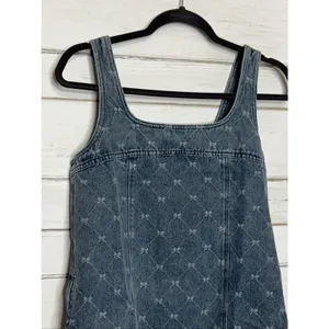 Mustard Seed Washed Denim Bow Sleeveless Jean Jumper Dress Women's Small thumbnail 3