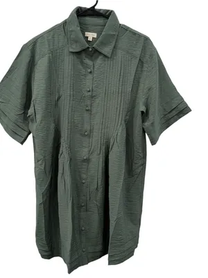 Pilcro Anthropologie Pintuck Tunic Shirt Dress Olive Green Medium thumbnail 3