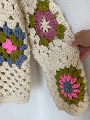 Free People Society Mano Beige Granny Square Pullover Sweater thumbnail 6