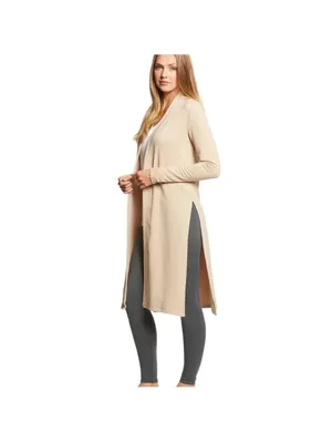 Beyond Yoga High Slits Fleece Long Duster Cardigan Sweater Beige Women’s XS thumbnail 15