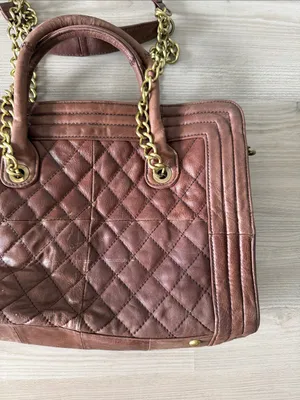 Love Stitch Brown Quilted Faux Leather Tote Bag with Gold Chain Handles & Strap thumbnail 5