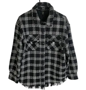 House of Harlow Shacket Womens Medium Black Button Up Tweed White Check Heavy thumbnail 1