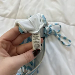 Aerie Womens‎ Size Small Stars Stripes Lace Up Bikini Top High Neck Blue White thumbnail 6