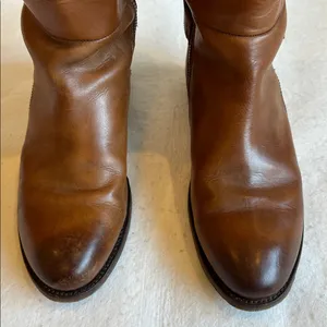 Frye Brown Leather Knee-High Boots with Suede criss cross accents size 8.5 thumbnail 5