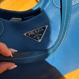 ADDITIONAL PHOTOS Prada Vitello Daino Moon Shoulder Bag Blue Leather Silver thumbnail 13