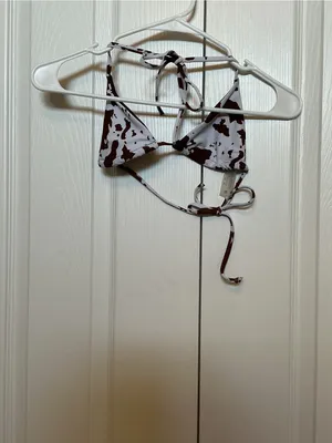 Brown & White Cow Print Triangle Bikini Top thumbnail 2