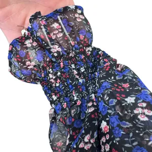 Sam‎ Edelman Tie Neck Woven Lined Blue Floral Ruffled Long Sleeve Blouse Size M thumbnail 4
