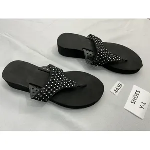 Womans Platform Sandals 10 Thong Style Rhinestone Band Black thumbnail 2