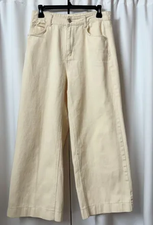 SheIn Light Cream Beige High Waisted Straight Leg Cotton Baggy Pants thumbnail 1