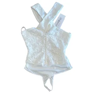 SAGE THE LABEL White Lace Cross‎ Front Halter Thong Bodysuit XS thumbnail 3