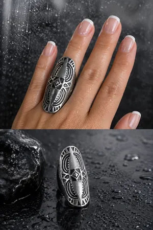 Silver Oval Tribal Design Ring Size 7.5 thumbnail 3