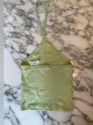 NWT! Madewell Supima® Rib Halter‎ Tank Top Lt Green Sz M - Damaged with Patches thumbnail 6