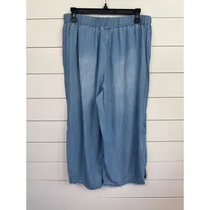 For The Republic Chambray Size M Wide Leg Side Button Frayed Hem Ankle thumbnail 3