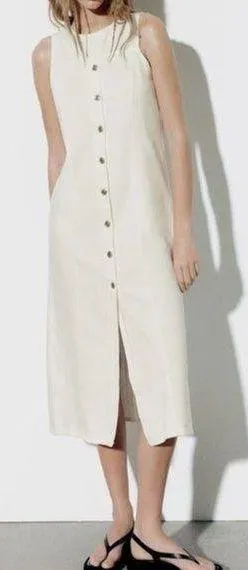 ZARA White Denim Midi Dress thumbnail 1