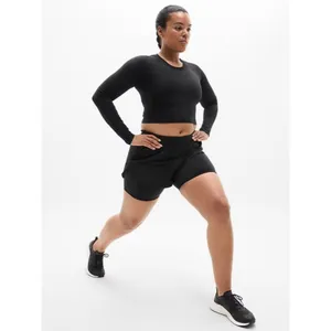 New Athleta M Momentum Flex Crop Top Black Long Sleeve Medium thumbnail 4