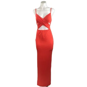 Boohoo Red Cut-Out V-Neck Spaghetti Strap Bodycon Maxi Party Cocktail Dress Sz 4 thumbnail 3