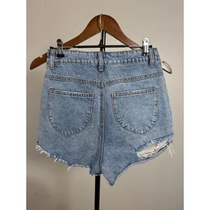 Princess Polly High Waisted Distressed Denim Shorts Light Wash Size 4 US thumbnail 6