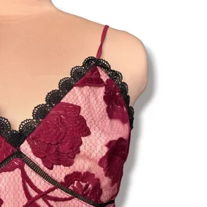 Lulus Alluring Dream Burgundy Floral Mesh Lace Trumpet Midi Dress Large Romantic thumbnail 4
