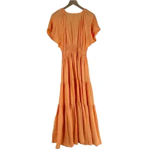 Young Fabulous & Broke Mara Dress Orange Plunging V-Neck‎ Satin Tiered Maxi M thumbnail 2