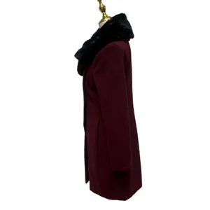 DKNY Wool Cashmere Blend Coat 4 Burgundy Faux Fur Collar Zip‎ Timeless Classy thumbnail 5