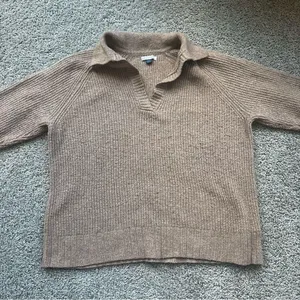 American Eagle Tan Knit Collared Sweater Size Extra Small thumbnail 1