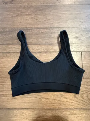 Athleta Black Ribbed V-Neck Sports Bralette Size Small - C33-057 thumbnail 2