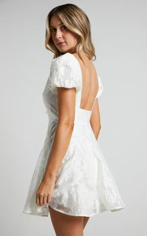 New Showpo Brailey Mini Dress Puff Sleeve Fit and Flare Dress - Small MSRP $119 thumbnail 4