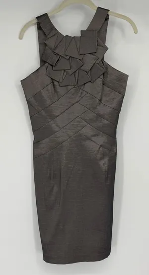 Jessica McClintock Gray Metallic Origami Pleated Cocktail Sheath Dress Size‎ 10 thumbnail 1