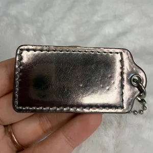 2.5" COACH Silver Metallic Fob Bag Charm Hang tag Hangtag thumbnail 2