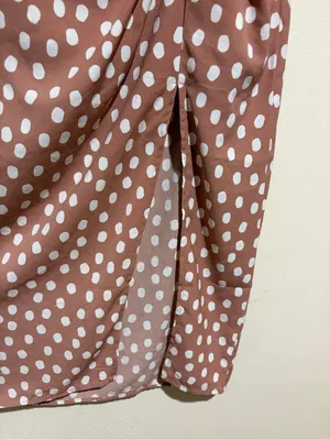 Abercrombie & Fitch Blush Pink Spotted Twist Front Slit Satin Midi Skirt Small thumbnail 7